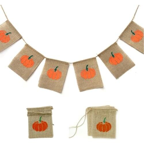 2M 6 Flags Thanksgiving Day Happy Fall Halloween Harvest Pumpkin Burlap Banner Garland Bunting Home Party Decoration