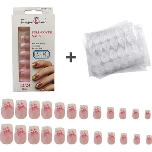 24P/set 96 Color Finished Fake Nails Square Short Full Cover False Nails Flower Design Artificial Nail with Glue Stickers