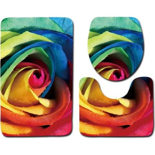 3pcs/set Vintage Cartoon Print Anti-slip Bathroom Floor Mat Home Decor Shower Non-Slip Rug Bath Door Mats Flower