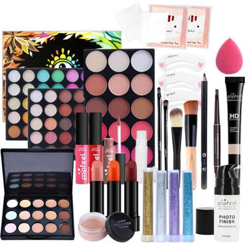 30Pcs All In One Makeup Kit Cosmetic Starter Kit Face Makeup Eyeshadow Lipstick Brush Eyeliner Powder Cosmetic Bag