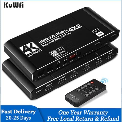 4K60Hz HD-MI Matrix 4x2 Switch Splitter Support HDCP 2.2 IR Remote Control HD-MI Switch 4x2 Spdif 4K HD-MI 4x2 Matrix Switch