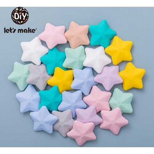 Lets Make BPA Free 50pcs Silicone Beads For Necklace Baby Teether Five Pointed Star Teething Beads Silicone Teether Toy For Kid