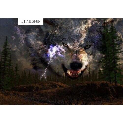 5D Full Drilled Diy Diamond Painting Forest Handmade Animal Wolf Cross Stitch Resin Square Diamond Sets Diamond Embroidery