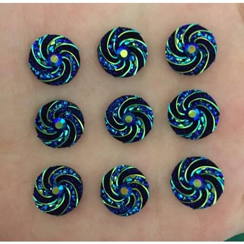 60 pieces/lot) 12mm black AB Resin Round whirlwind Flatback Rhinestone Wedding decoration C871
