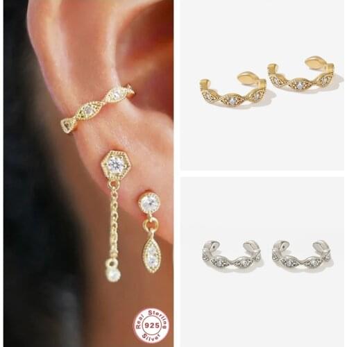 Aide S925 Sterling Silver European CZ Punk Clip On Earrings for Valentines Day Wedding Party Gift Hiphop Handcuff Pendientes