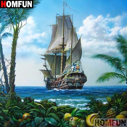 HOMFUN Full Square/Round Drill 5D DIY Diamond Painting "Boat scenery" 3D Embroidery Cross Stitch 5D Decor Gift A24795