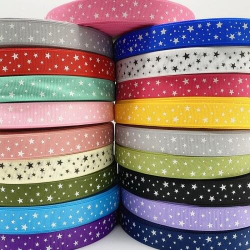 5yards 15mm Grosgrain Satin Ribbons Printed Star for Wedding Christmas Party Decorations DIY Bow Craft Ribbons Supplies
