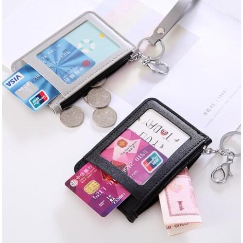 Black PU Leather Coin Purse Card Holder with Hand Rope Slim Card Wallet Fashion Women Walet Girls Portable Simple Purses Pocket