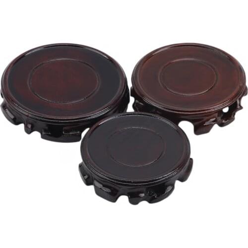 Wooden Display Stand Tea Set Strange Stone Crafts Solid Wood Carving Round Base Figurine Home Garden Decoration Accessories