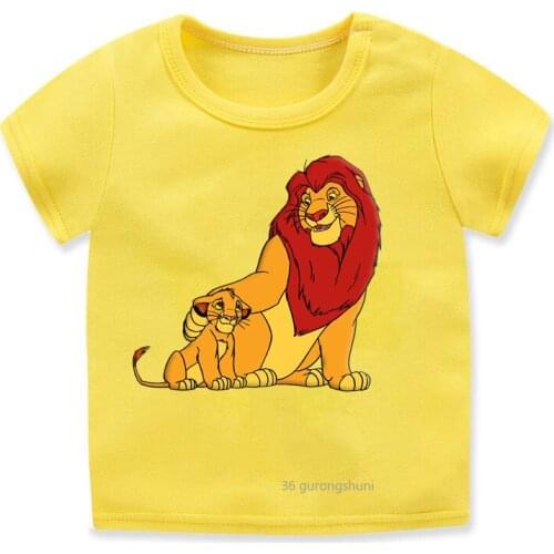 Little Lion Graphic Print Kids Tshirt Interesting Boys T-shirt Summer Casual Humorous Shirt Yellow Short Sleeve Tops