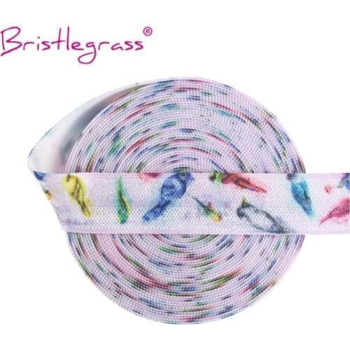 BRISTLEGRASS 5 Yard 5/8" 15mm Bird Peacock Print FOE Foldover Elastic Spandex Satin Band Hair Tie Headband Dress DIY Sewing Trim