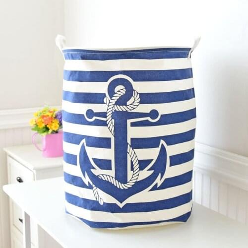 Stripe anchor Laundry Hamper folding waterproof Clothe Storage Baskets Home decoration barrel kids toy organizer basket WJ730