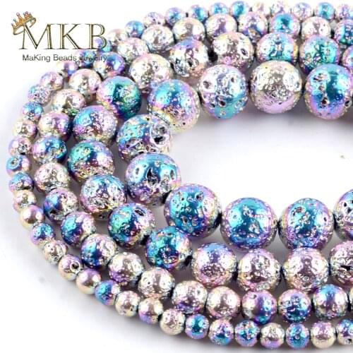 4mm-10mm Natural Mixed Color Hematite Lava Stone Round Beads for Needlework Jewelry Making Bracelet Necklace Accessories 15inch