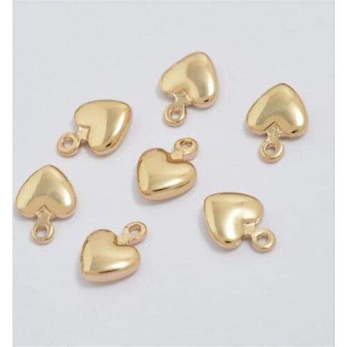 High quality 10pcs/lot real gold plated brass heart charms for diy necklace pendant bracelet jewelry making accessories material