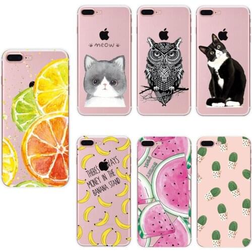 Summer fruit Phone Case For iPhone 6 6s 7 8 Plus Cute Cat Cactus Soft TPU Silicone Transparent Back Cover For iPhone X Covers