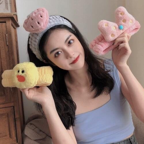 Soft Plush Ladies Face Wash Makeup Headband Coral Fleece Kawaii Cartoon Bow Hairband Cute Headwear for Women Hair Accessories
