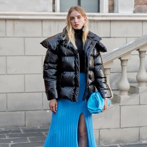 Fashion oversized bread style hooded thick warm fluffy down parkas female high collar thick warm 90% duck down coat F661