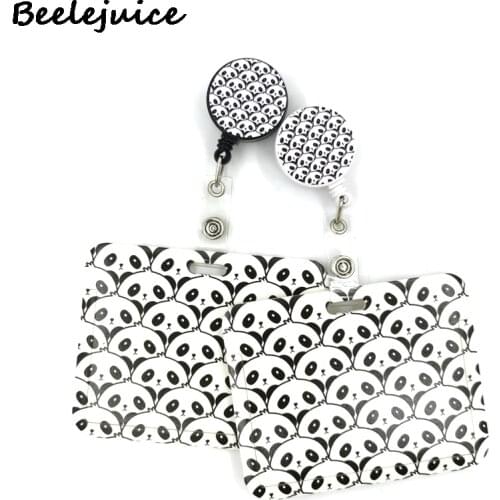 Cartoon Panda Fashion Women Card Holder Lanyard Retractable Badge Reel Nurse Doctor Student Exhibition ID Card Clip Badge Holder