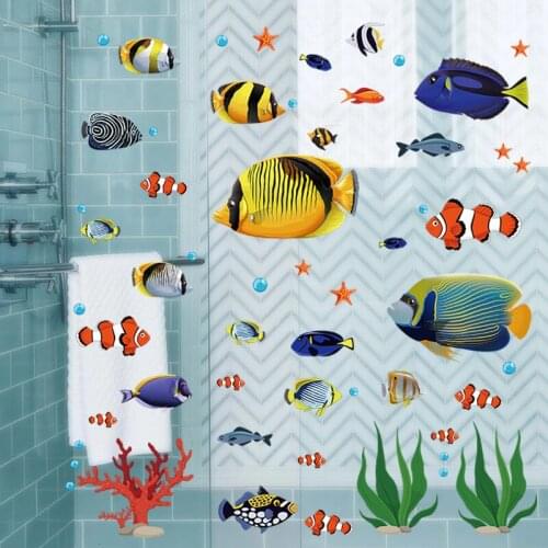 Cartoon Fish Seaweed Wall Stickers Pictures For Bedroom Children Decoration Wallpapers Bathroom Glass Door Decors Nursery Decal