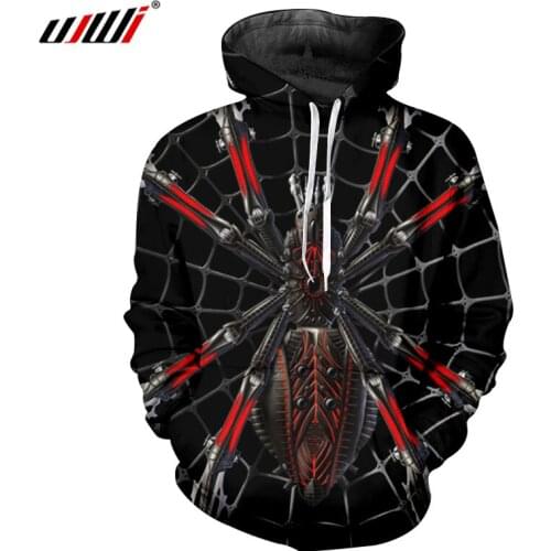 UJWI 3d Sweatshirts Men Print Spider Hoodies With Hat 2018 Autumn Winter Loose Thin Hooded Hoody Tops Long Sleeve Pullovers Coat