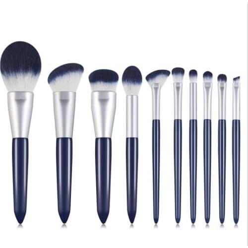 10pcs wooden handle makeup brushes set high-quality aluminum tube and nylon wool