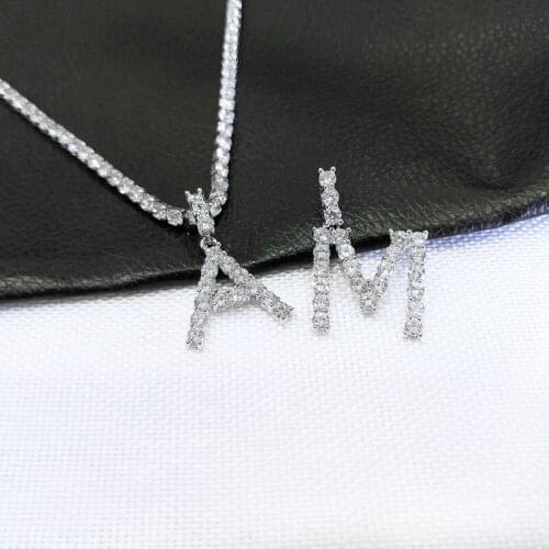 Initial Tennis Chain Cubic Zircon Necklace 26 Letters Pendant Bling Zodiac Sign Gold Necklace Hip Hop Jewelry Women Men