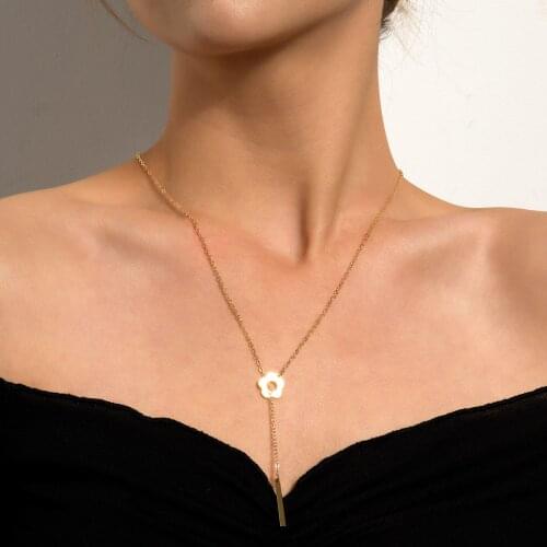 Metal Flower Charm Necklace for Women Stick Pendant Gold Silver Color Clavicle Chain 2021 Fashion Jewelry Short Necklaces New