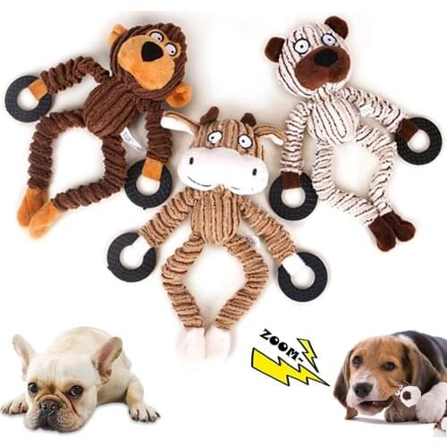 Plush Dog Squeaky Toy Durable Stuffed Pet Chew Toy Animal Model Squeakers Crinkle Papers Interactive Tooth Cleaning Toys Monkey