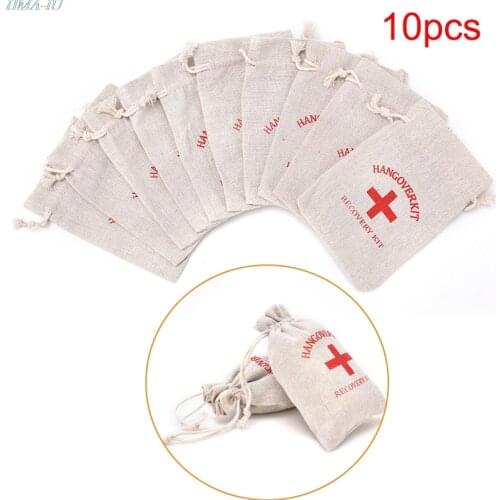 10pcs personalized Wedding Hangover Kit Cross Cotton Gift Pouch pack of Cotton Linen Packaging Bag