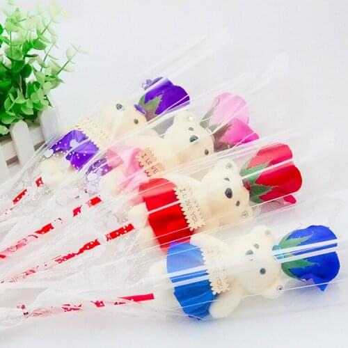 100pcs Wedding Favor gift,valentines day, Mothers' Day gift Single bear rose soap flower cute bear doll gift DHL Fedex Free