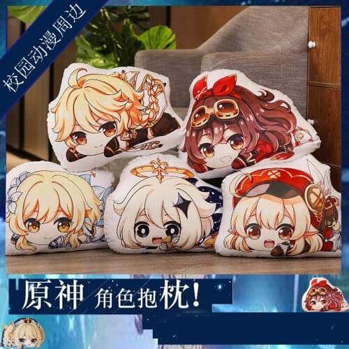 Anime Genshin Impact Throw Pillow Paimon Klee Amber Aether Lumine Plush Dolls Stuffed Cushion Bag Pendant Keychain Toy Xmas Gift