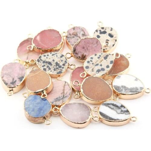 Natural Stone section Pendant irregular shape Double Hole Connector for Jewelry Making DIY Charms Necklace Bracelet Accessories