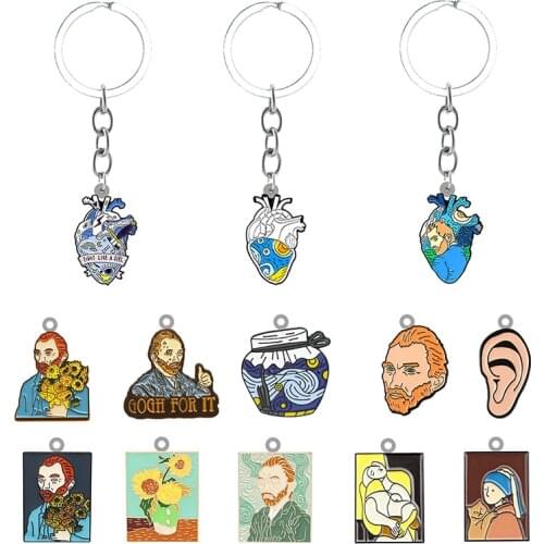 TAFREE Painter Van Gogh Epoxy Resin Keychain Backpack School Bag Handbag Resin Pendant Jewelry Keychain