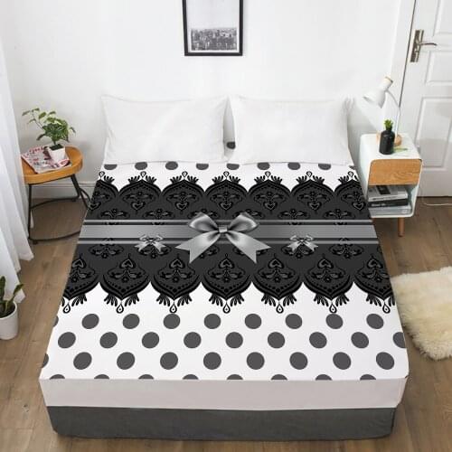 Elastic fitted sheet Bed sheet With An Elastic Band 150/180/200/160*200 Mattress Cover Bed cover 1pc Bowknot black
