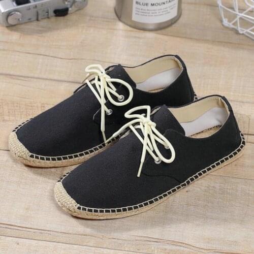 QWEDF 2019 Summer casual canvas black white blue hemp insole fisherman shoes bright Ethnic style men sneaker flat shoes K4-40