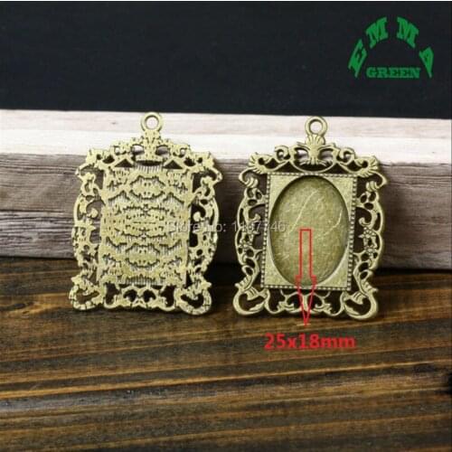 Frame 10 Pieces Antique Bronze Frame Filigree Inner 25x18mm Oval Cameo Cabochon Base Setting Pendant Tray Jewelry Blanks