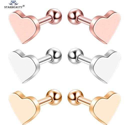 2pcs/lot Lovely Heart Stud Earring Tragus Piercing Oreja Helix Earrings Rose Gold Color Ear Piercing Cartilage Piercing Titanium