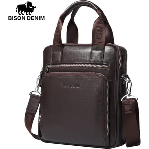 BISON DENIM fashion men bag genuine leather handbags shoulder bags business male brand handbag messenger bag