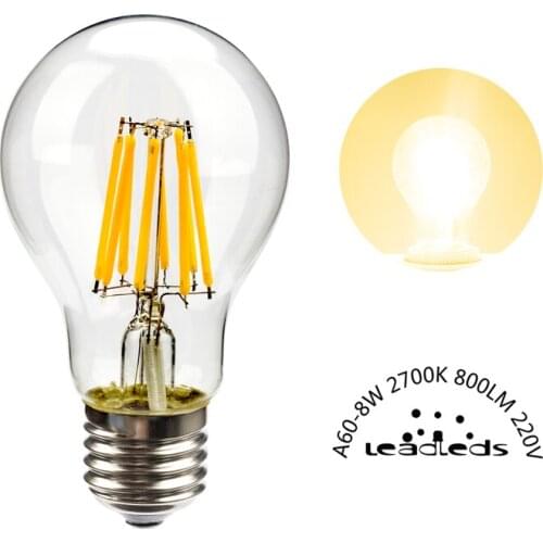 Leadleds LED Filament bulb lamp E27 8W 120 220V A60 led edison dimmable 2700K Lampada Bombillas for living room decorative light