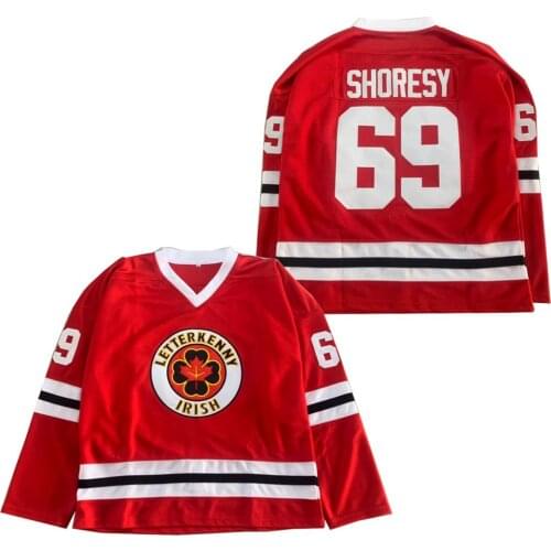 BG ice hockey jerseys LETTERKENNY IRISH 69 SHORESY jersey Embroidery sewing Outdoor sportswear Hip-hop culture movie Red