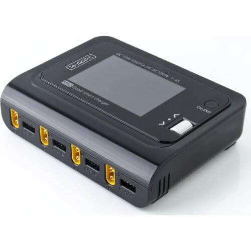 ToolkitRC M4Q 4x50w 5A 1-4S AC 100W 4 Ports XT60 XT30 DC Smart Charger 3.5 inch IPS Color Screen 32 bits Smart Charger