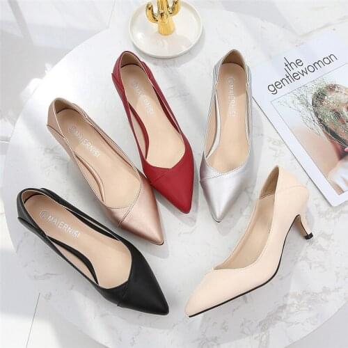 New Pointed Toe Women Pumps Leather Office&career Women Shoes Thin Heels Stilettos Big Size 36-44 Daily Shoes Lady