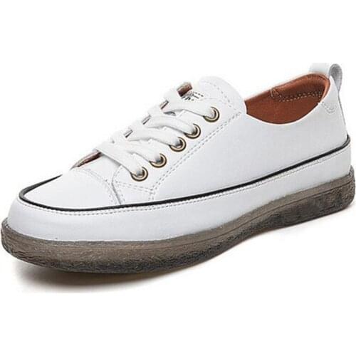 Promotion Women Sneakers 2021 New Spring Cowhide Lace-up Casual Shoes Flat Soft Sole Comfort Leisure Sneakers Women Trendy Shoes