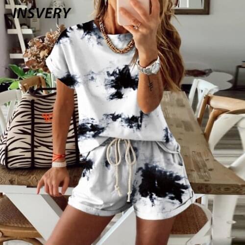 Ladies Tie Dye Gradient Pajama Short Sleeve Homewear Set Outfits For Women 2 Piece Women Fall Clothes For Women