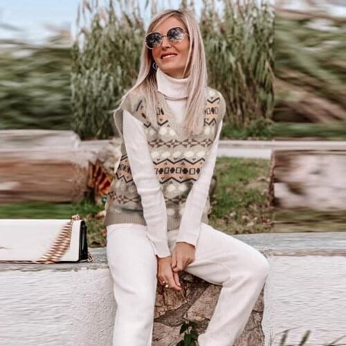 Winter Sweater Vest Vest Women Casual Loose V-neck Pullover V-neck Vintage Classic Slim Leisure Fashion Winter Cloth