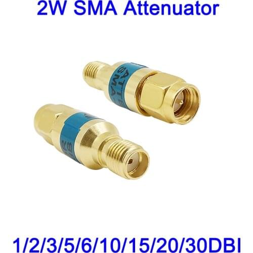1Pcs Golden SMA Attenuator SMA-JK Male to SMA Female RF Coaxial Attenuator 2W 0-6GHz 50ohm 1/2/3/5/6/10/15/20/30DBI RF Connector