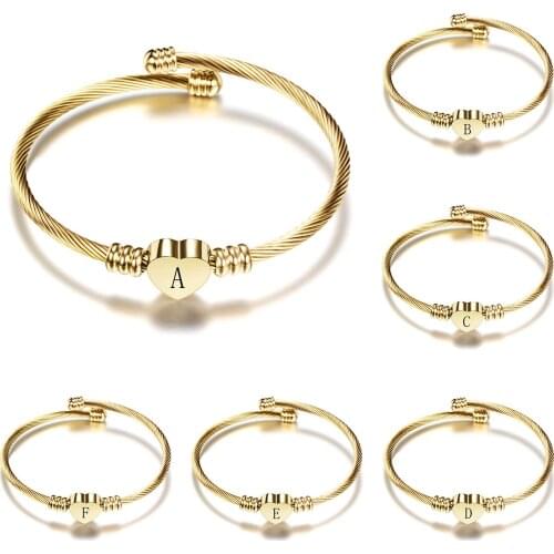 26 Letters Bracelet Titanium Steel Love Bracelet Open Ladies Bracelet Adjustable Size Bangle Women Jewelry Handwrist Accessories
