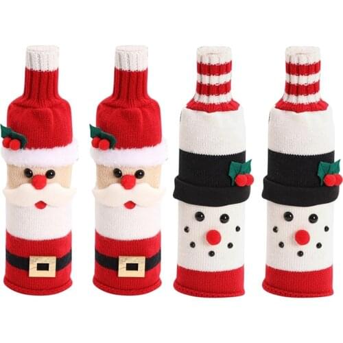 4 Pcs Cute Christmas Wine Bottle Cover Knitted Wine Bottle Sweater for Holiday Party Christmas Table Home Decoration