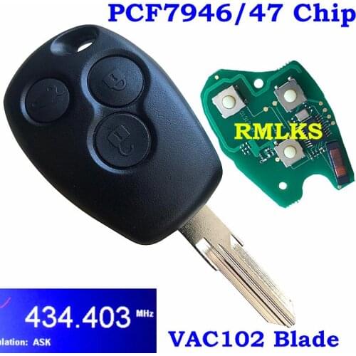 433MHz ASK ID46 PCF7946/PCF7947 Chip 3 Button Remote Fob for Renault Megane Modus Clio Kangoo Logan Sandero Duster VAC102 Blade