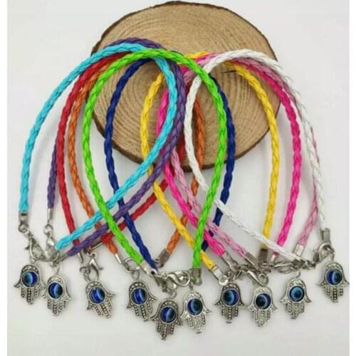 50Pcs Kabbalah Hamsa Hand Evil Eye Charms Mixed Color Leather Good Luck Protection Bracelets&Bangles Jewelry For Women&Men Gift